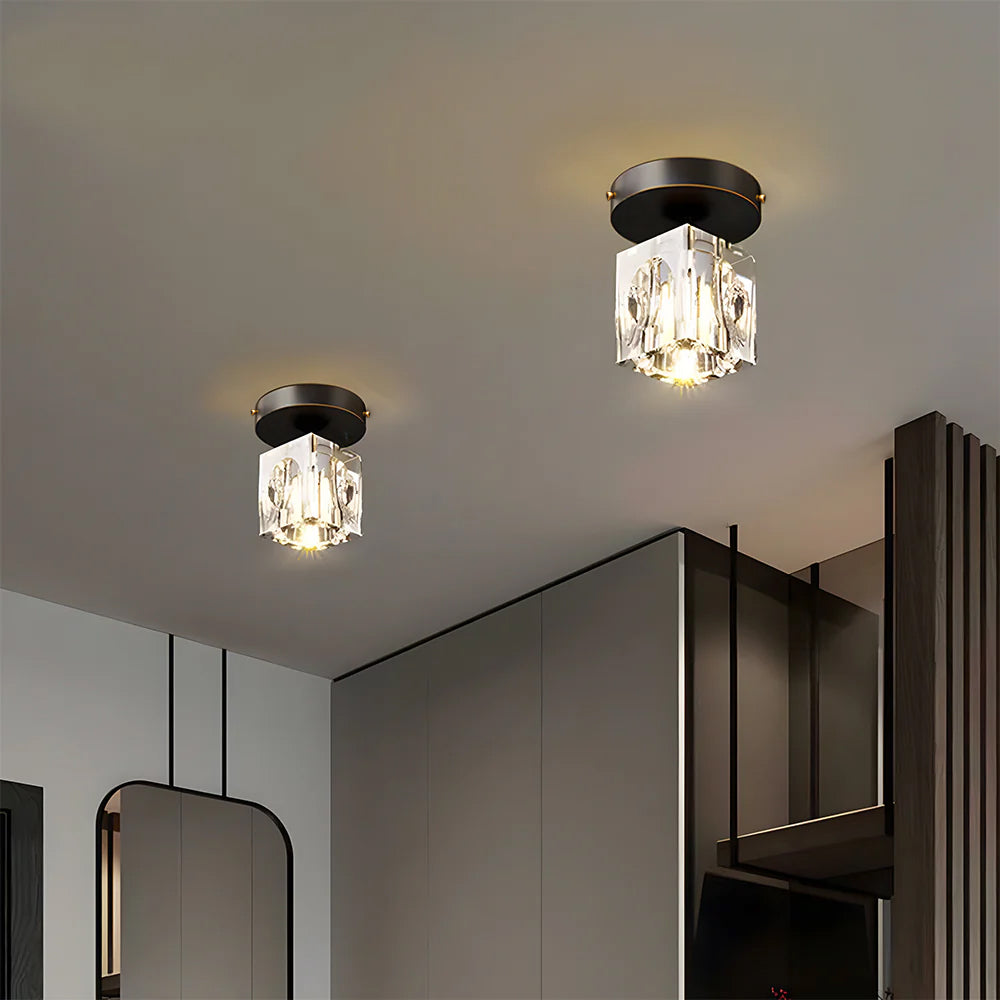 Mini flush mount crystal chandelier with black and gold frame by BROKLEN – view 3