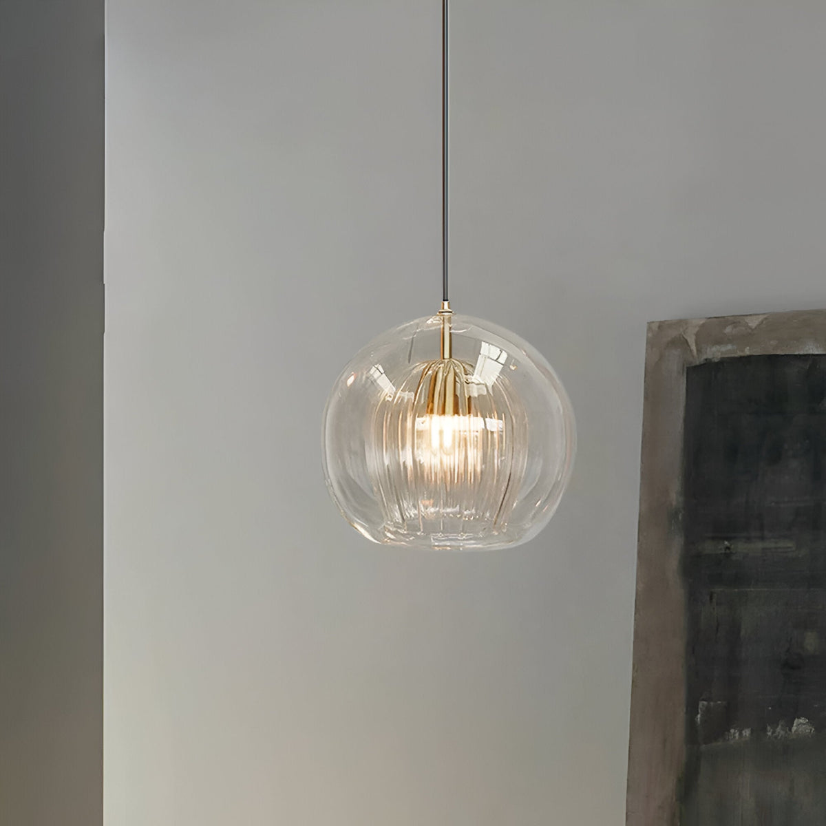 Ribbed glass globe pendant light in smoke grey, clear and cognac by BROKLEN – view 5
