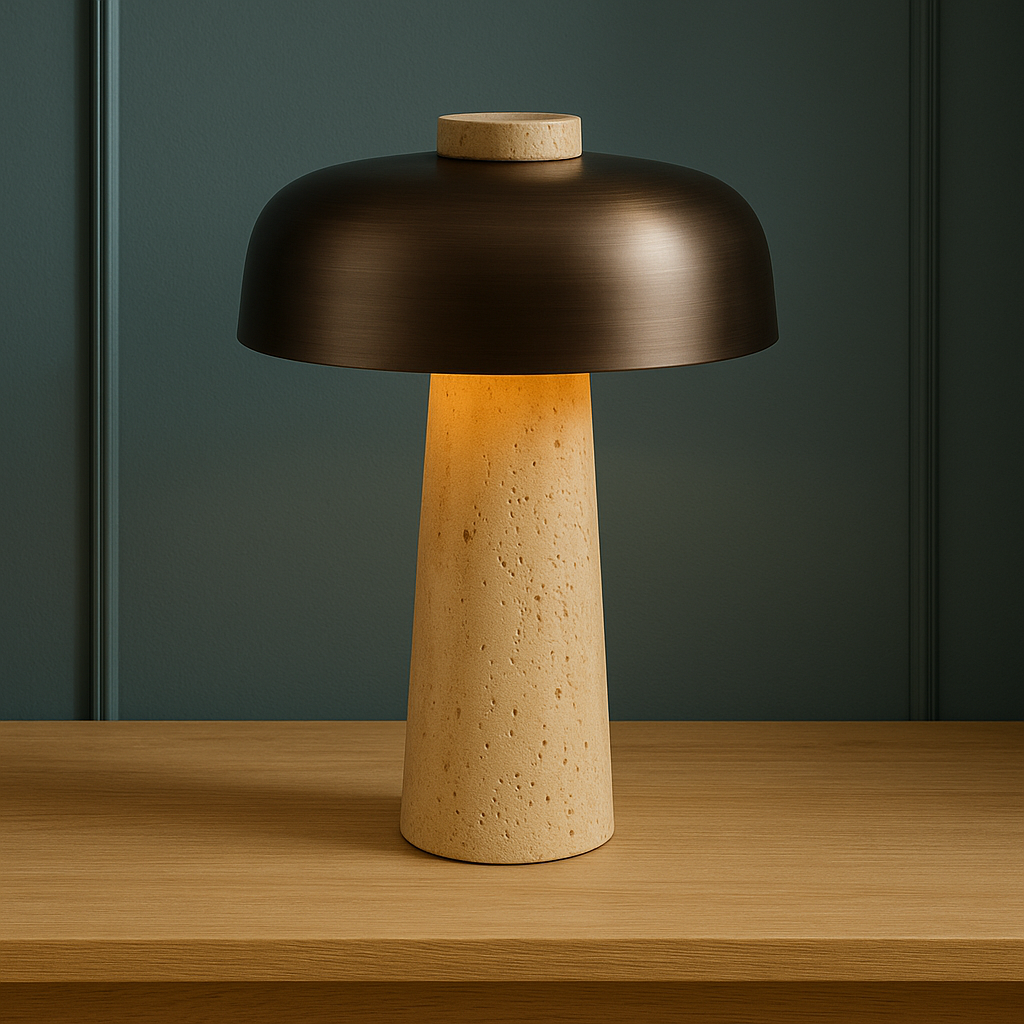 Modern travertine base dome table lamp by BROKLEN – view 5