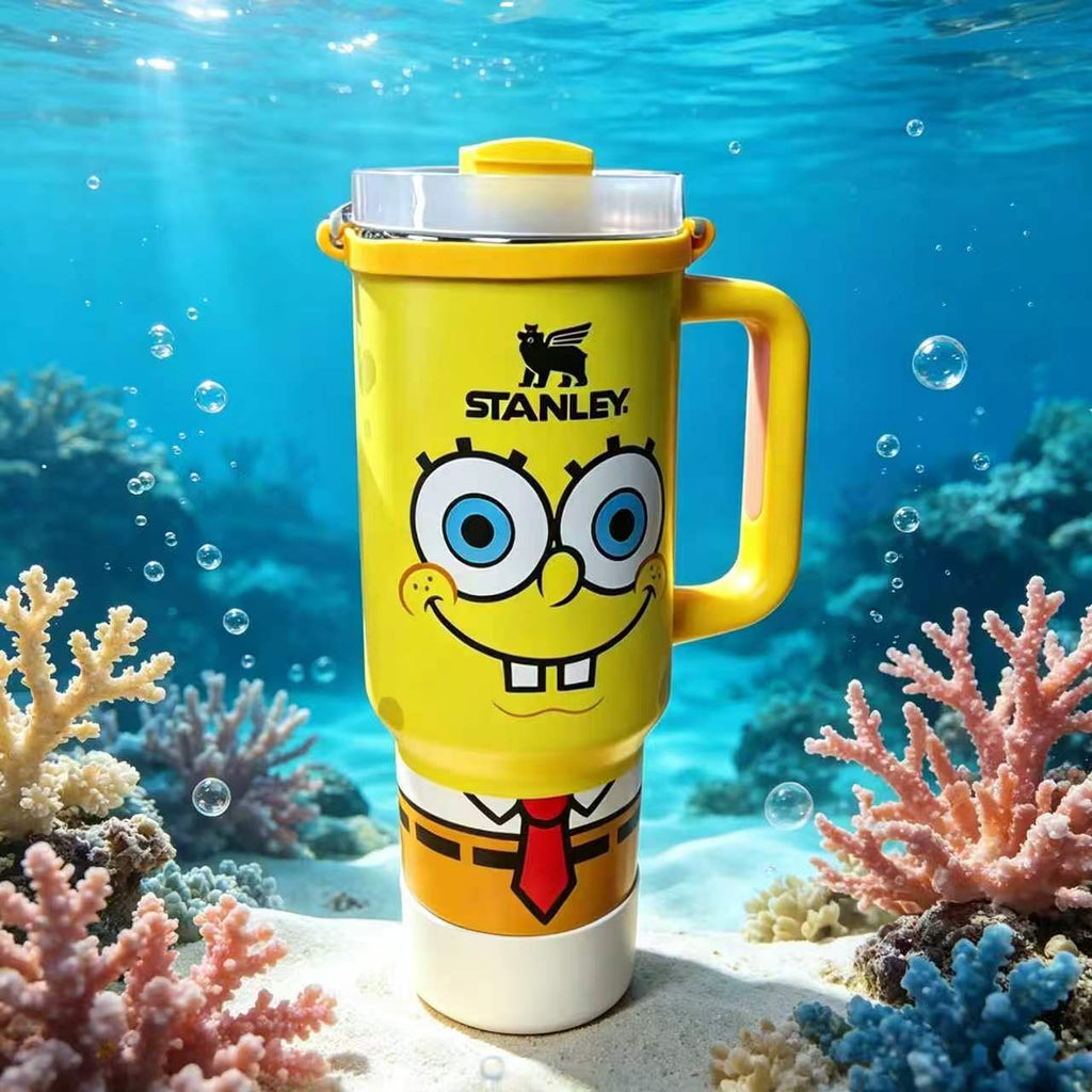 Cartoon Splash Tumbler - 40oz yellow underwater cartoon tumbler, front view