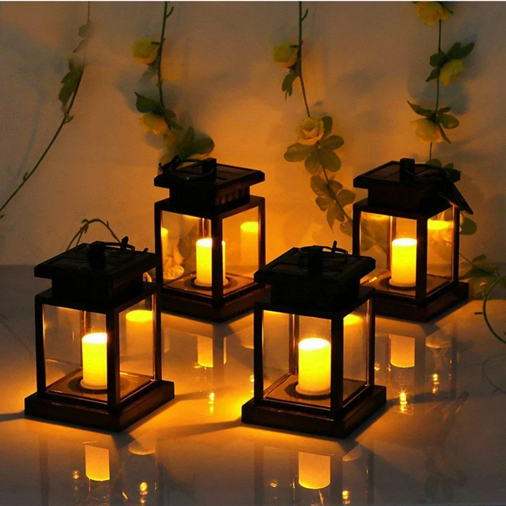 Black solar LED outdoor lantern with flickering candle effect by BROKLEN – view 2