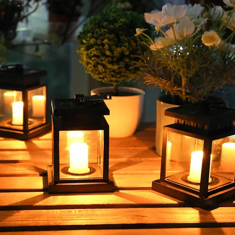 Black solar LED outdoor lantern with flickering candle effect by BROKLEN
