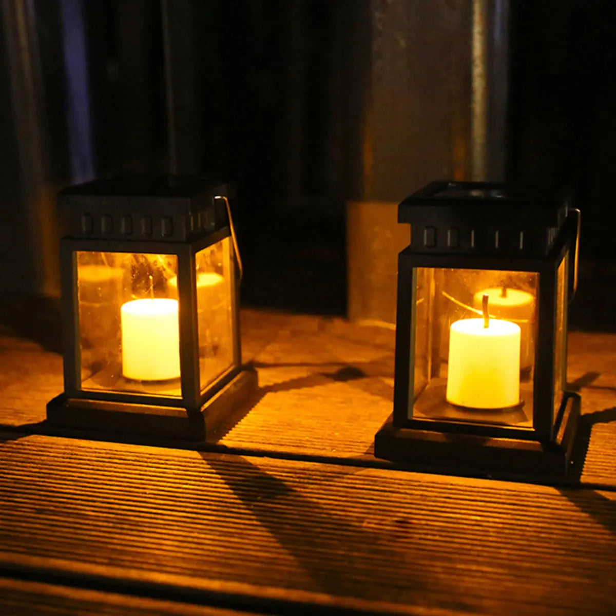 Black solar LED outdoor lantern with flickering candle effect by BROKLEN – view 5