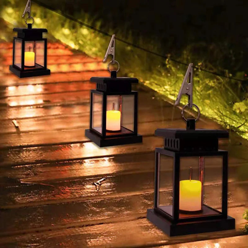 Black solar LED outdoor lantern with flickering candle effect by BROKLEN – view 4
