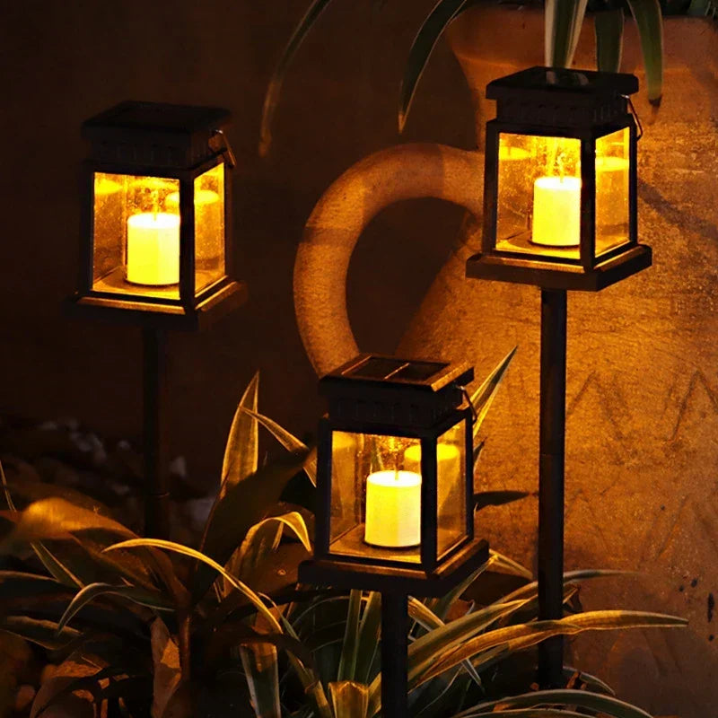 Black solar LED outdoor lantern with flickering candle effect by BROKLEN – view 3
