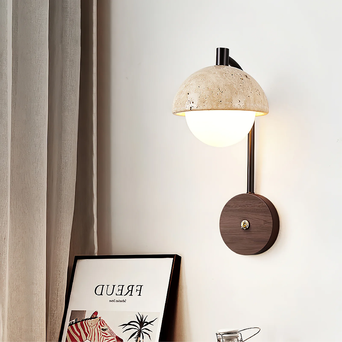 Travertine half-dome wall lamp with glass diffuser by BROKLEN
