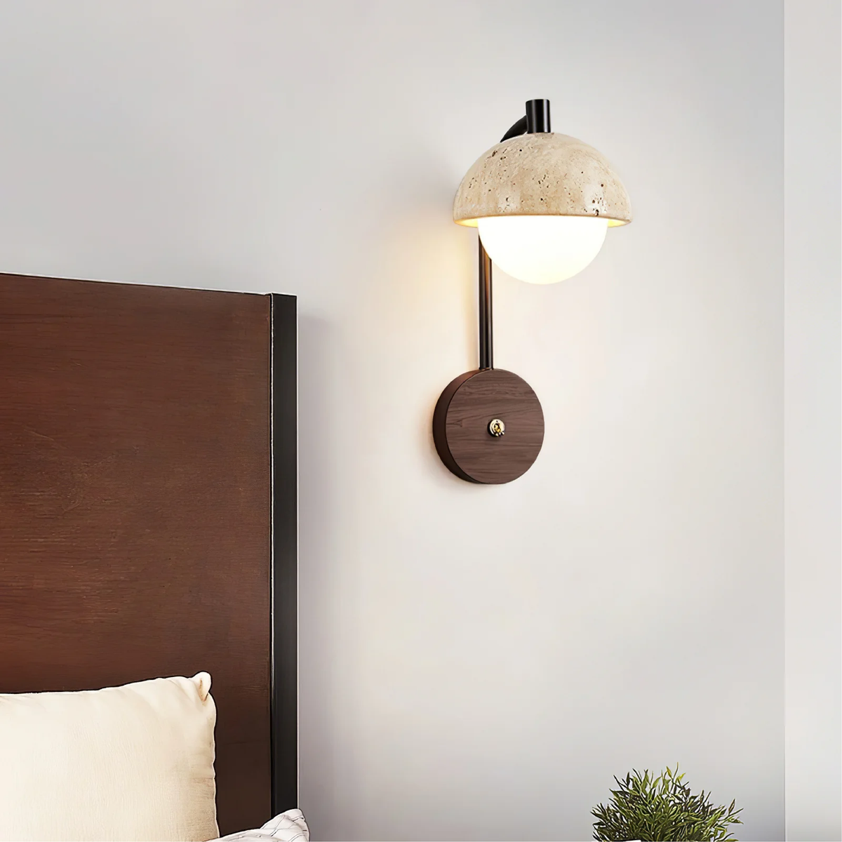 Travertine half-dome wall lamp with glass diffuser by BROKLEN – view 2