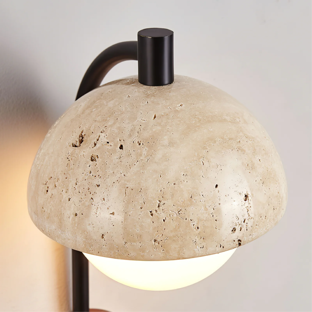 Travertine half-dome wall lamp with glass diffuser by BROKLEN – view 4