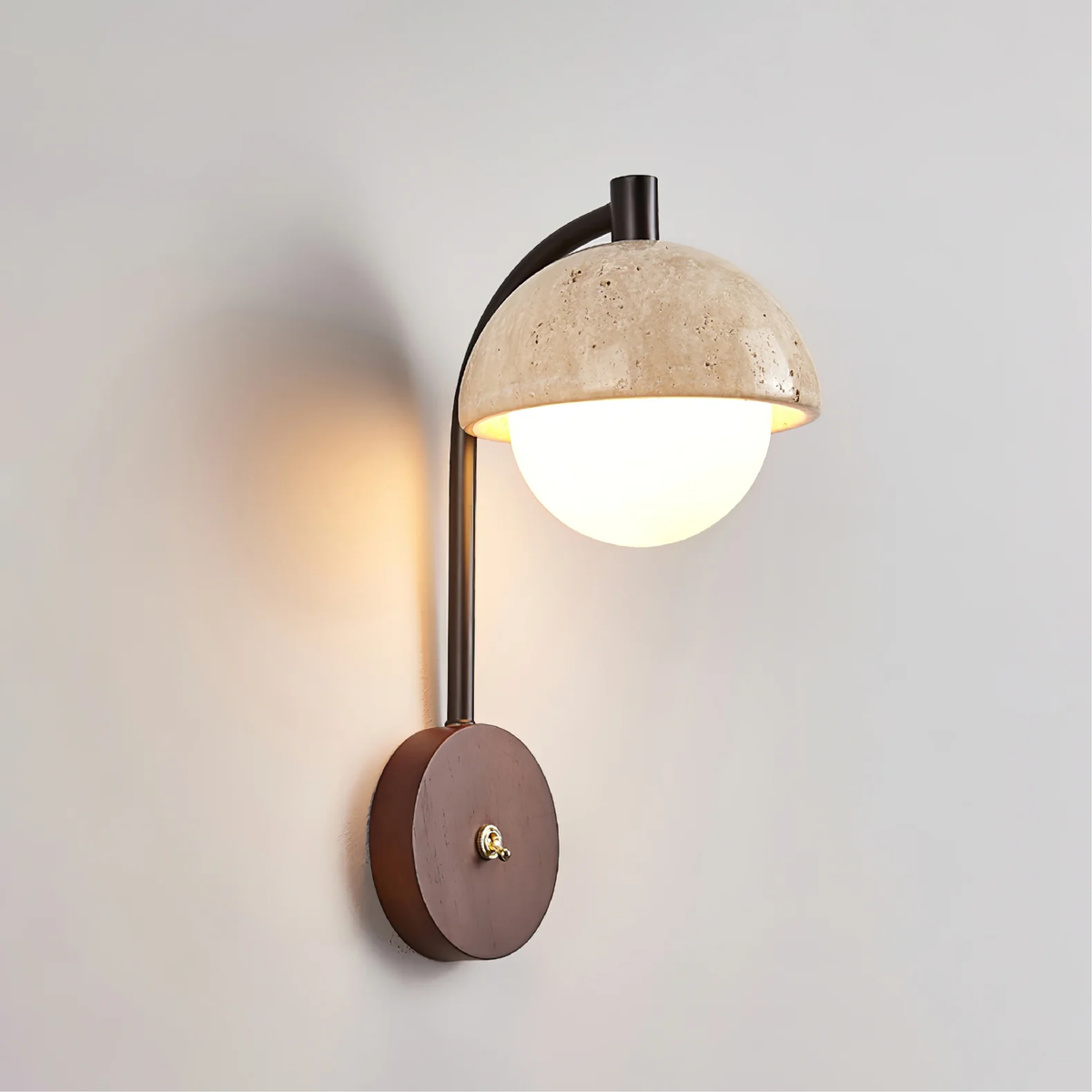 Travertine half-dome wall lamp with glass diffuser by BROKLEN – view 5