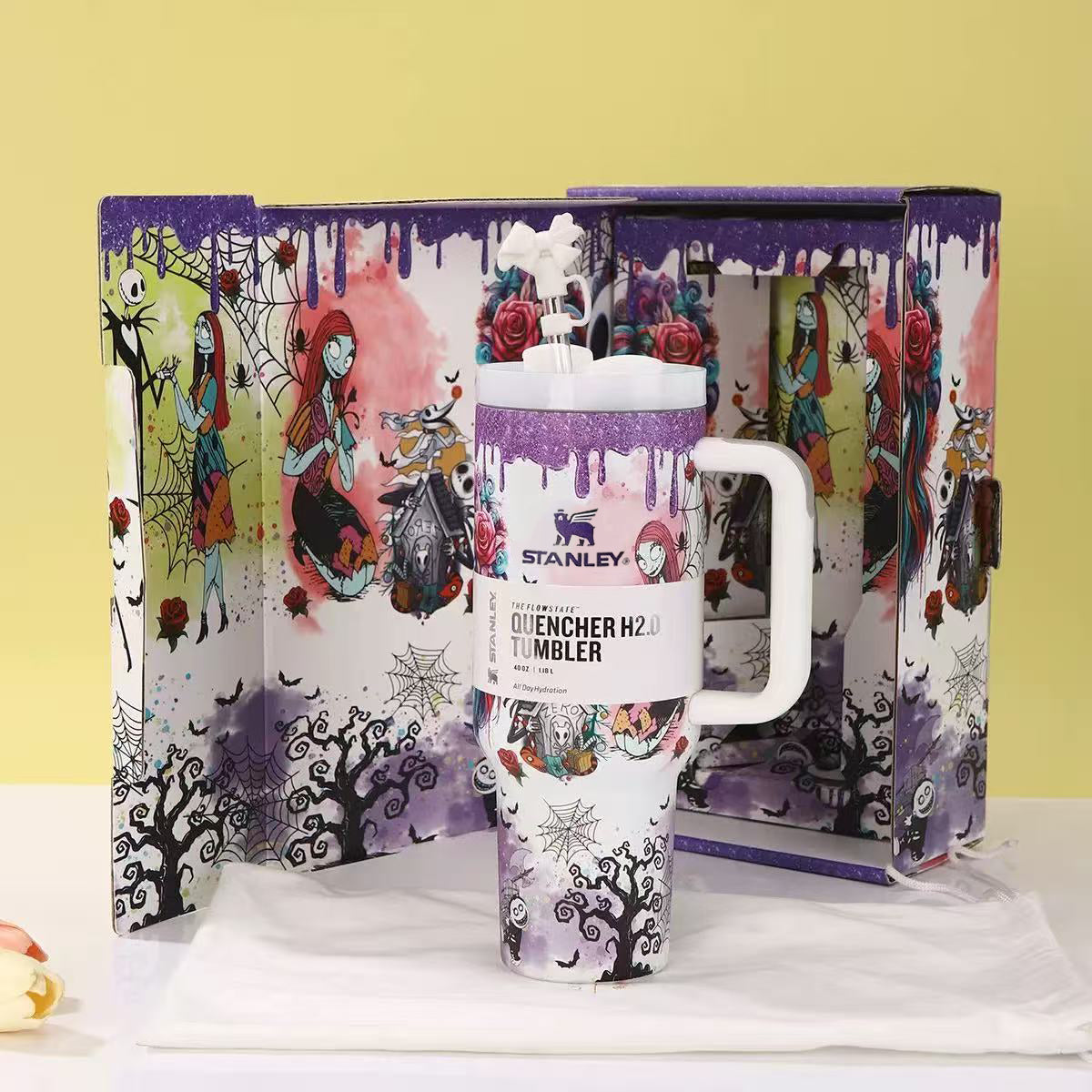 Gothic Romance Tumbler - white gothic Halloween insulated tumbler, front view