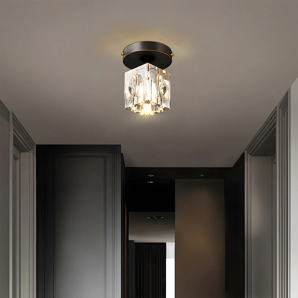 Mini flush mount crystal chandelier with black and gold frame by BROKLEN