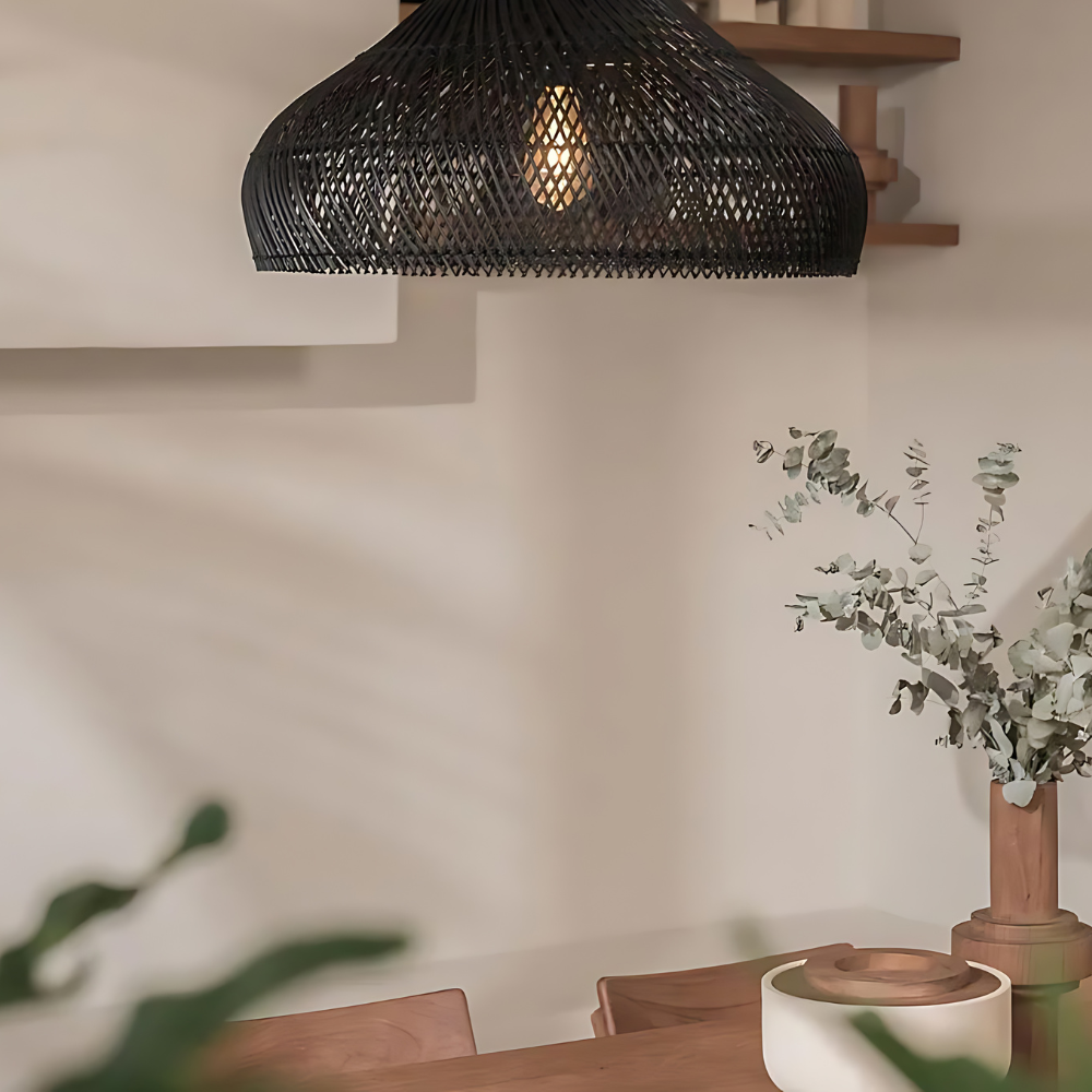 Retro bohemian black rattan pendant light by BROKLEN – view 10