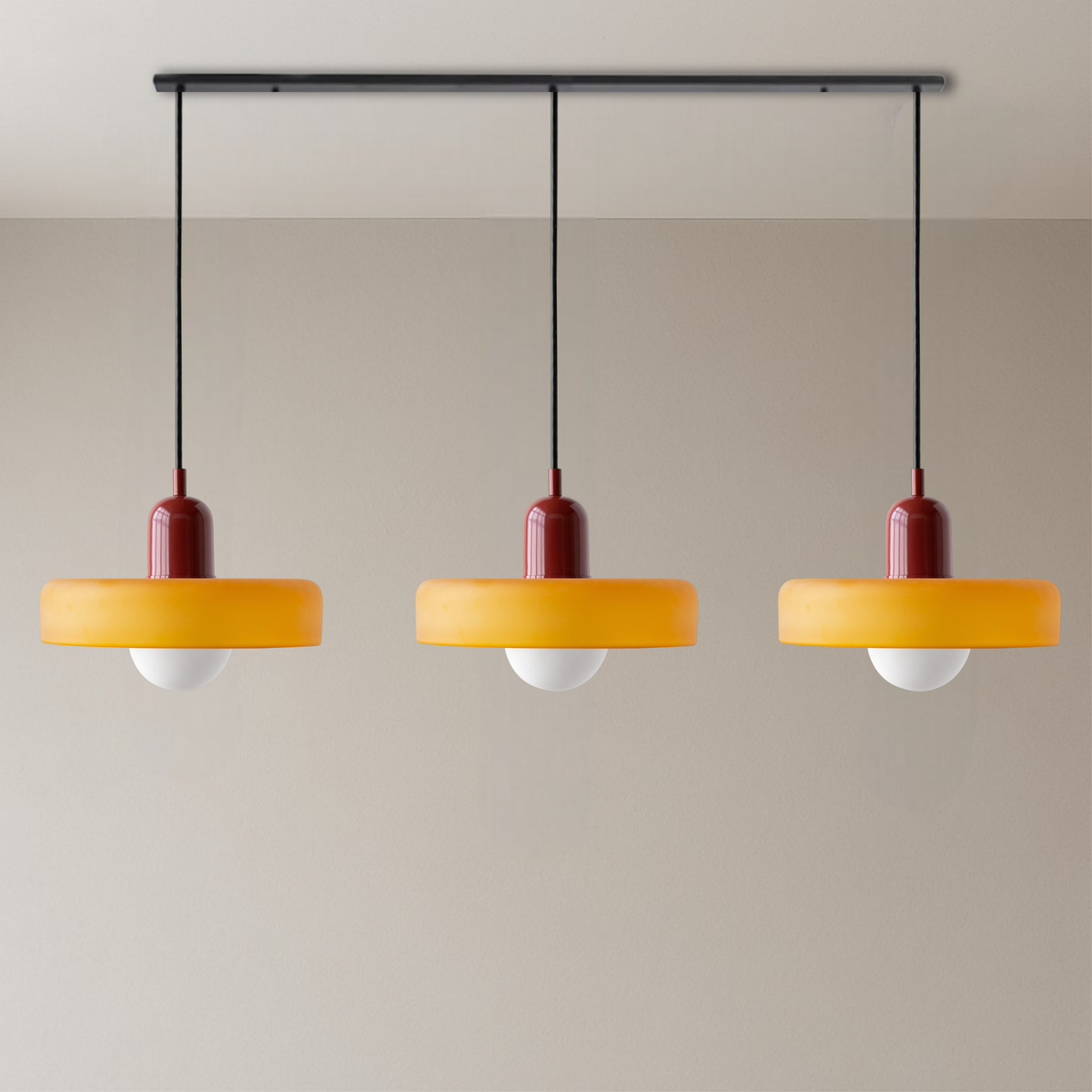 Bauhaus triple coloured glass pendant light cluster by BROKLEN – view 9