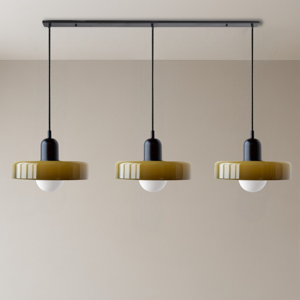 Bauhaus triple coloured glass pendant light cluster by BROKLEN – view 8