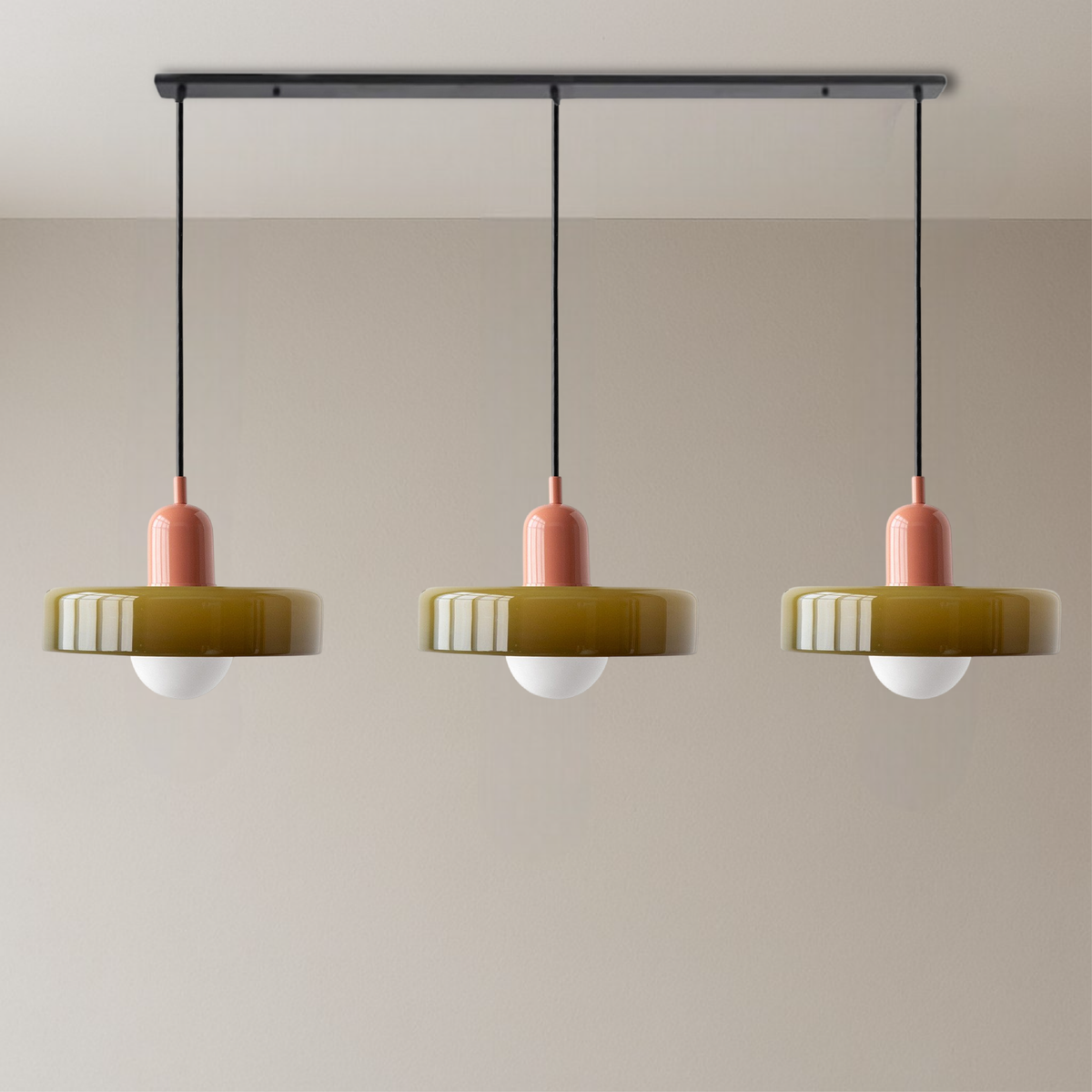 Bauhaus triple coloured glass pendant light cluster by BROKLEN – view 15