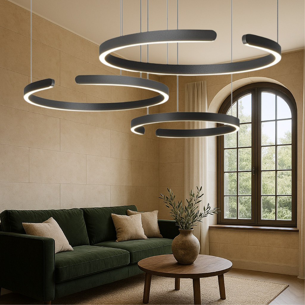 Modern 3-ring circular LED pendant light by BROKLEN – view 2