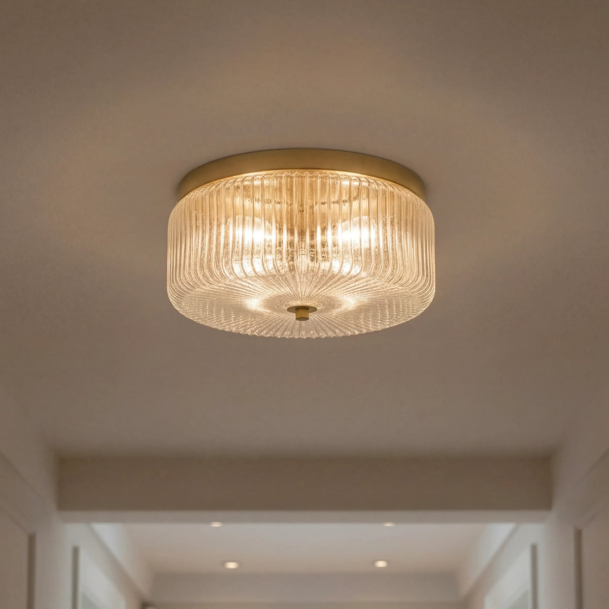 Round ribbed glass flush mount ceiling light with gold finish by BROKLEN – view 3