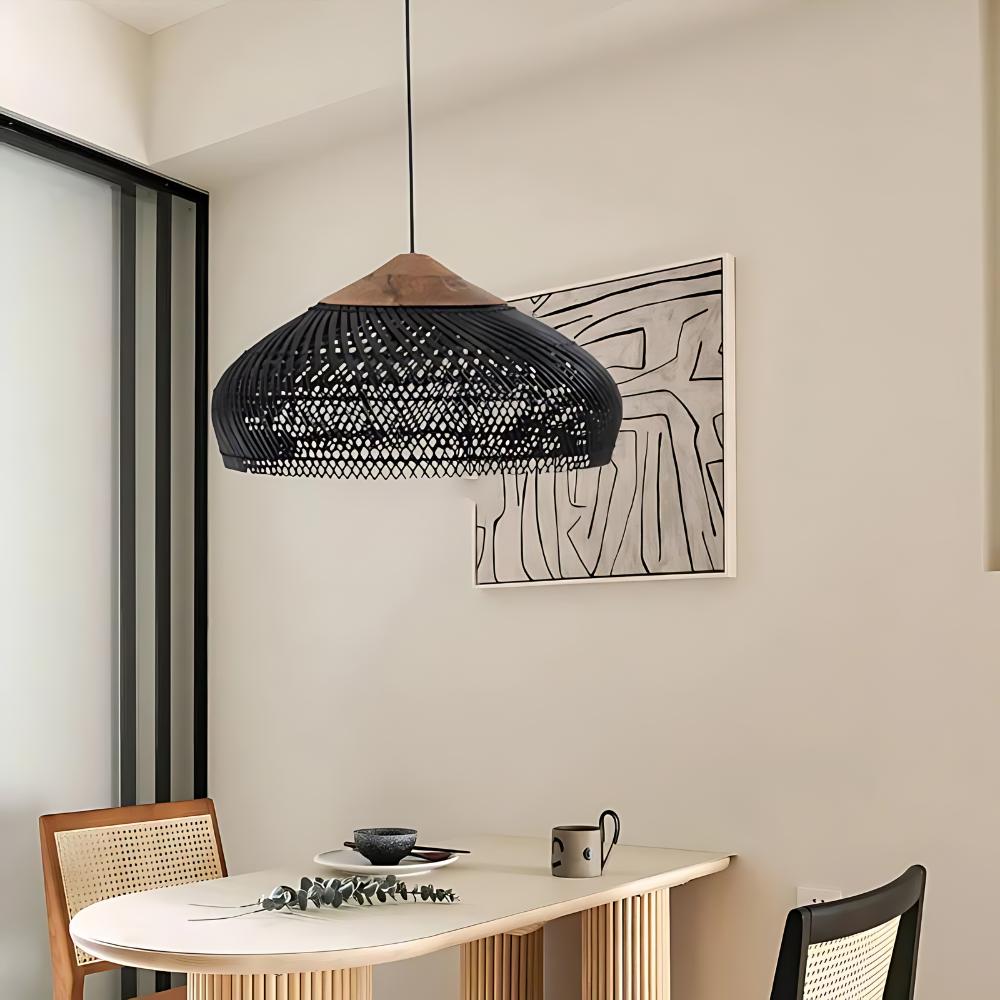 Retro bohemian black rattan pendant light by BROKLEN – view 11
