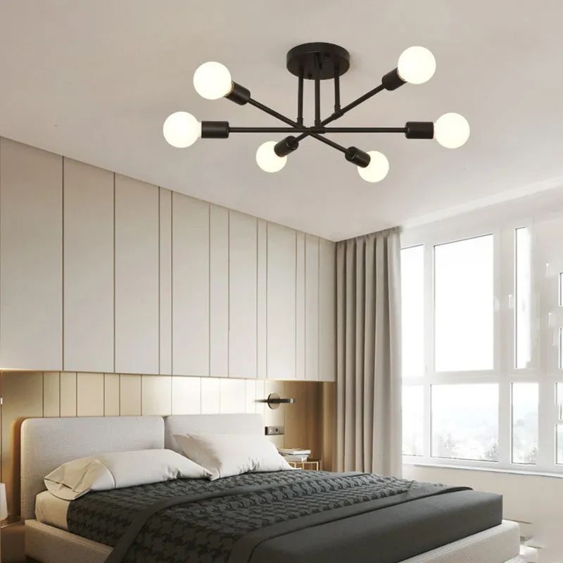 Sputnik semi flush mount chandelier in black and gold by BROKLEN