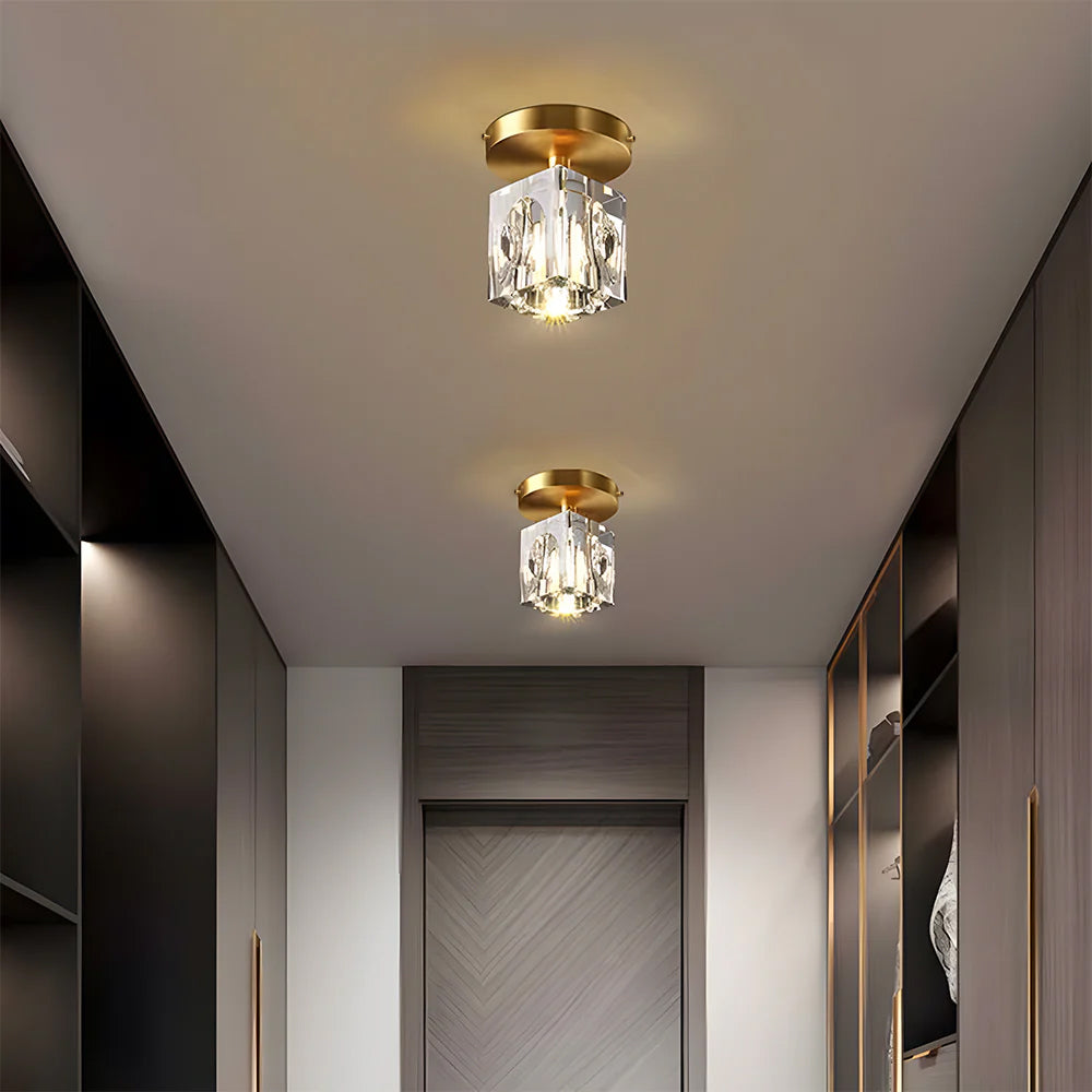 Mini flush mount crystal chandelier with black and gold frame by BROKLEN – view 6