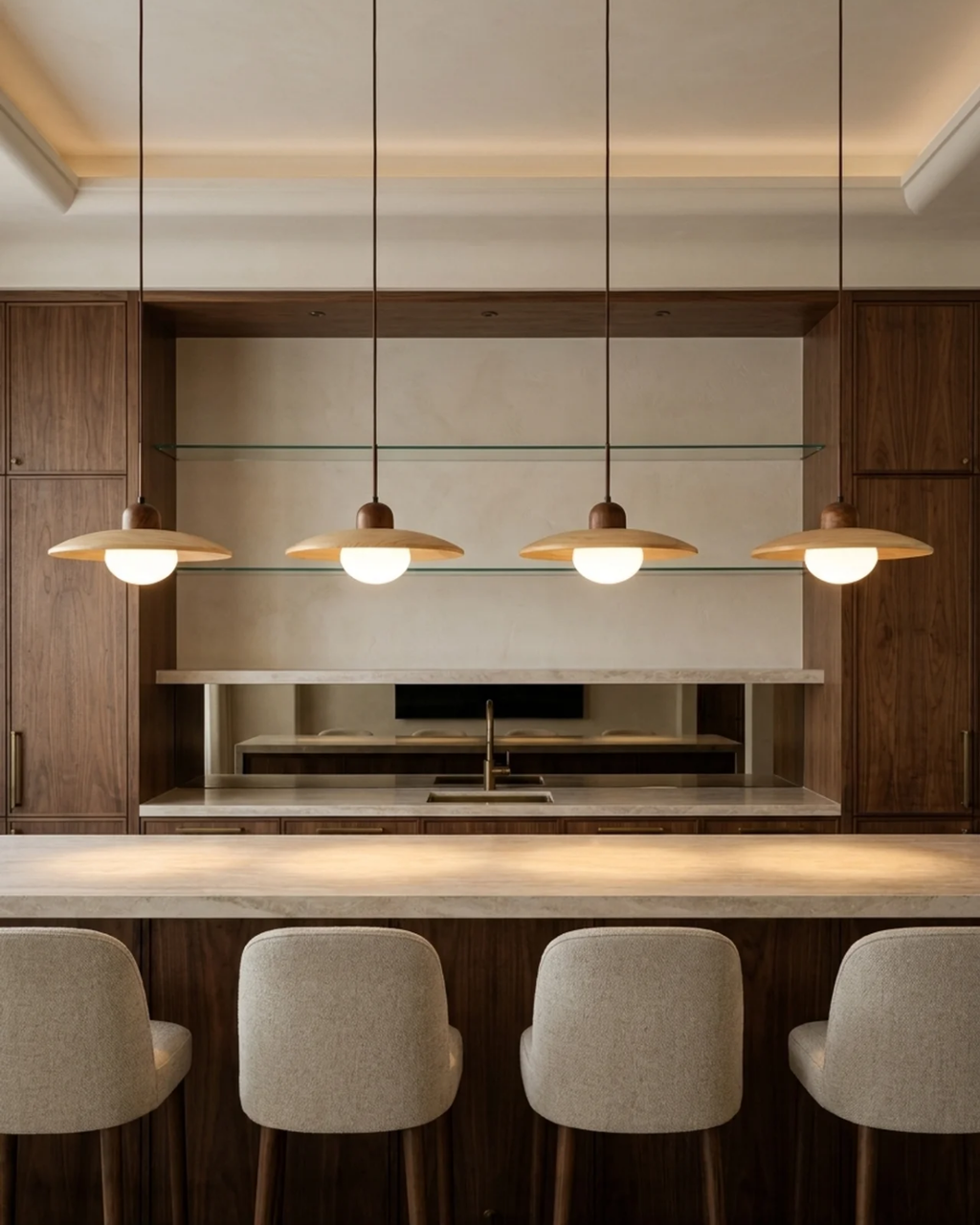 Minimalist wood and opal glass pendant light by BROKLEN – view 6