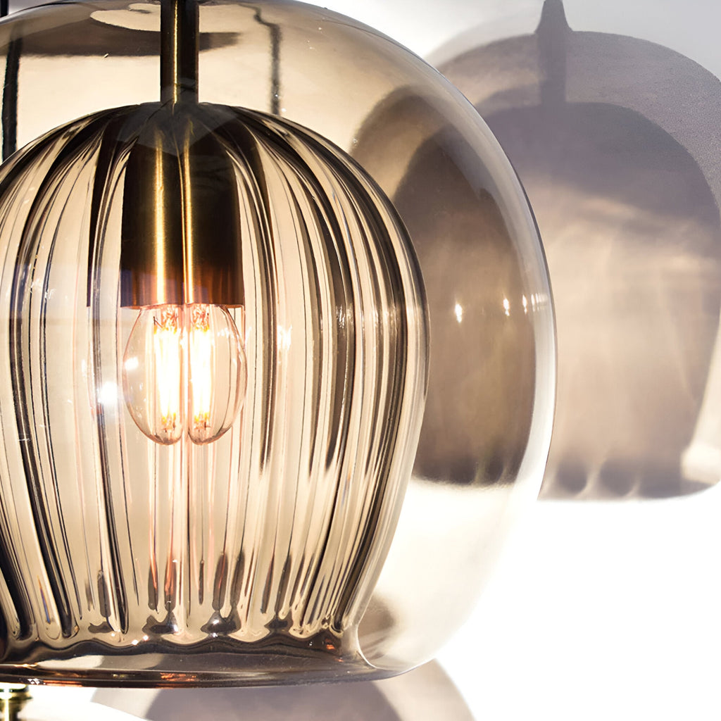 Ribbed glass globe pendant light in smoke grey, clear and cognac by BROKLEN – view 6