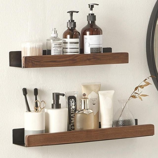 No drill self adhesive wooden bathroom wall shelf by BROKLEN – view 2