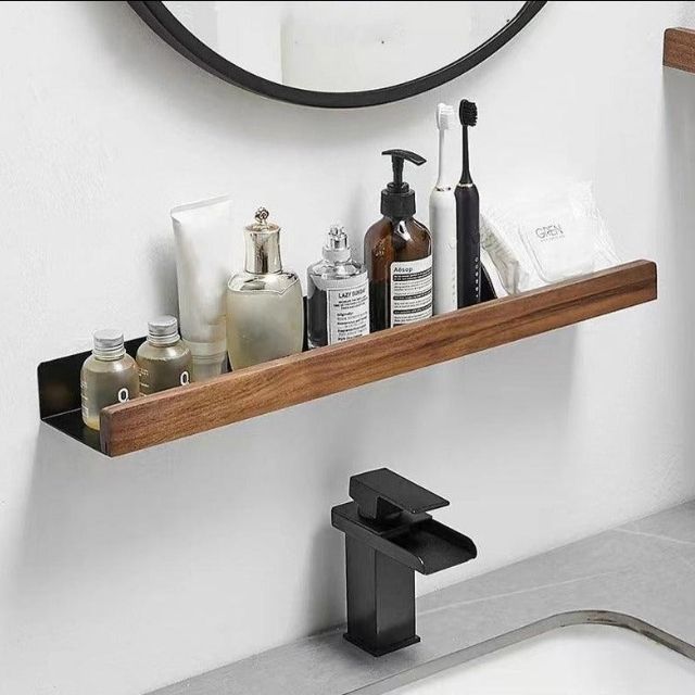 No drill self adhesive wooden bathroom wall shelf by BROKLEN – view 3