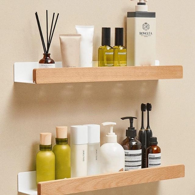 No drill self adhesive wooden bathroom wall shelf by BROKLEN – view 7