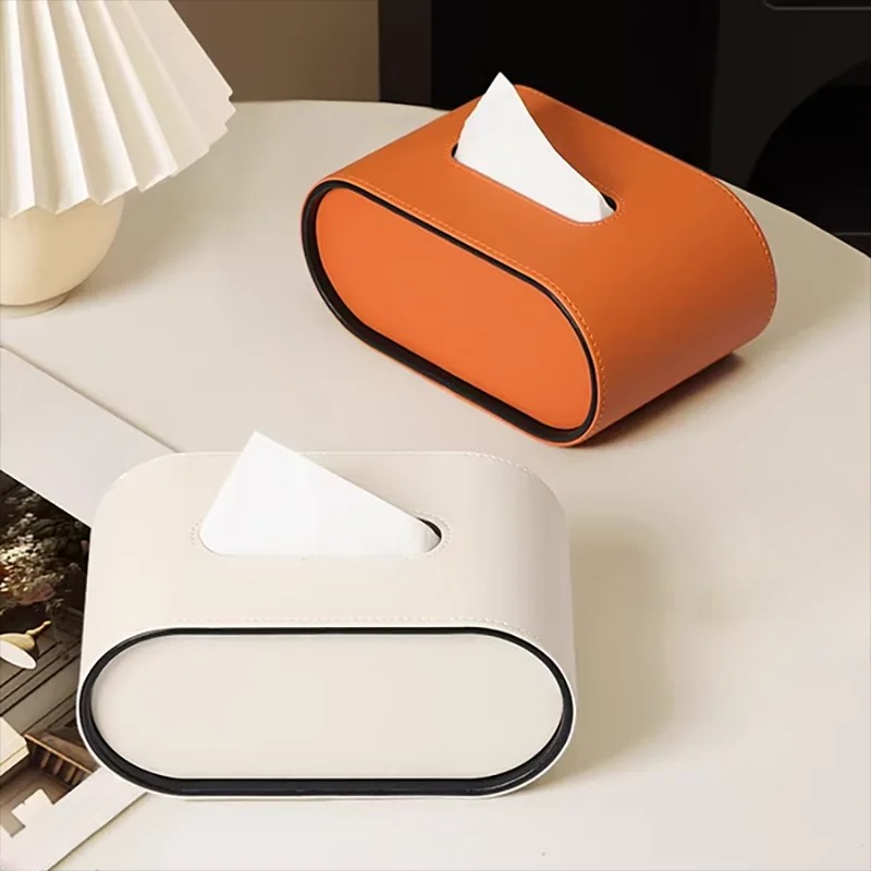 Oval PU leather tissue box cover with contrast edging by BROKLEN – view 2
