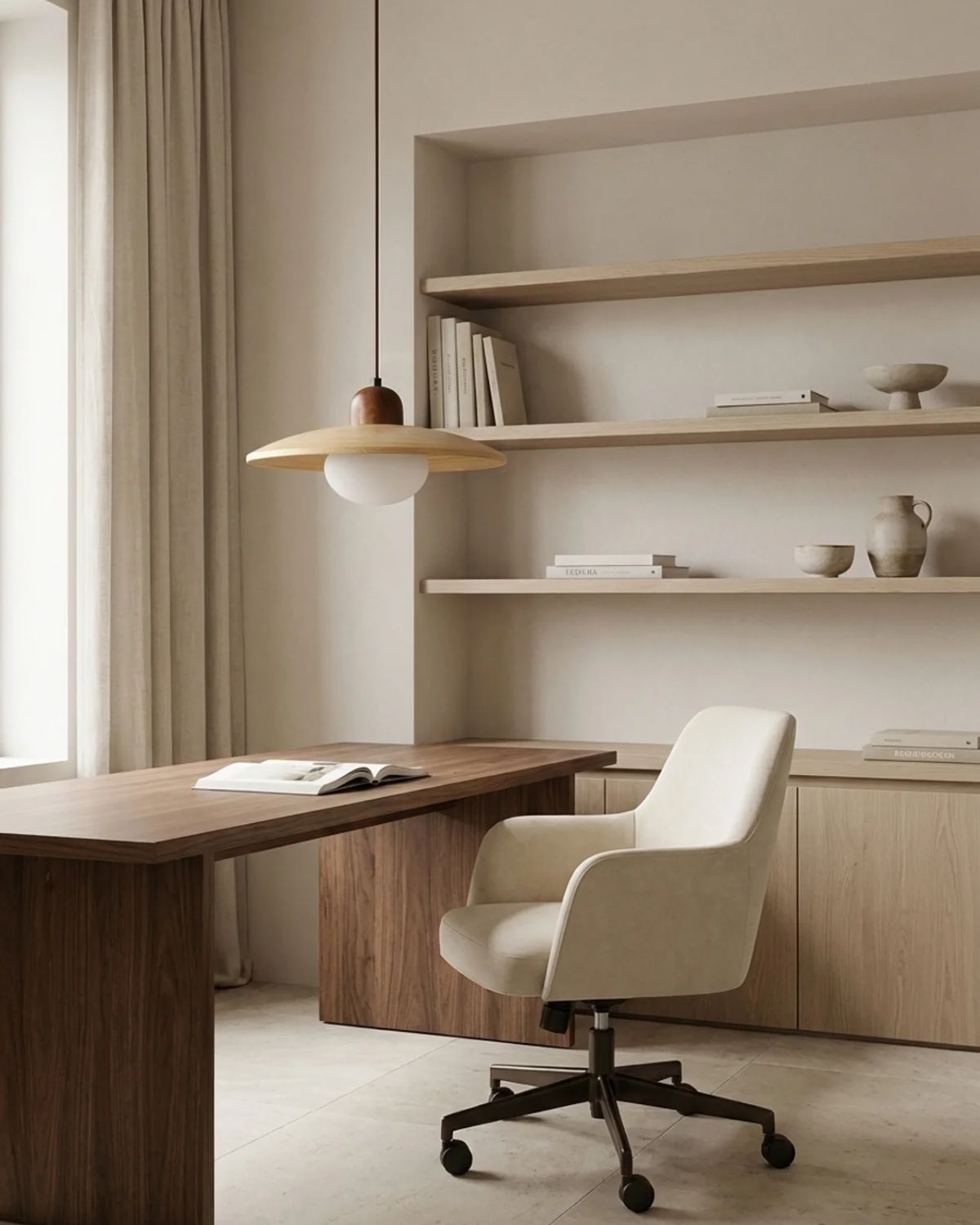 Minimalist wood and opal glass pendant light by BROKLEN – view 2
