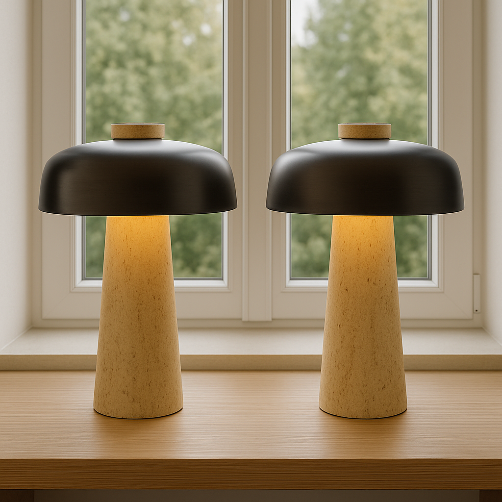 Modern travertine base dome table lamp by BROKLEN – view 4