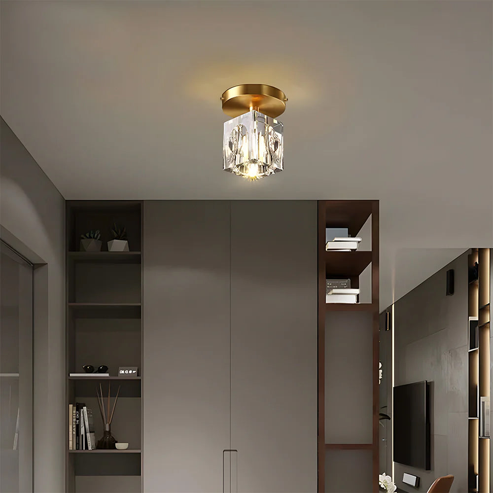 Mini flush mount crystal chandelier with black and gold frame by BROKLEN – view 4
