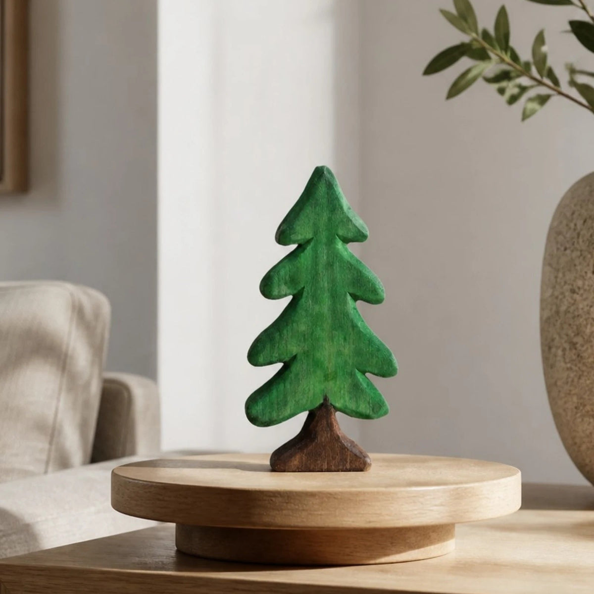 Whimsical handmade wooden evergreen tree tabletop decoration by BROKLEN – view 3