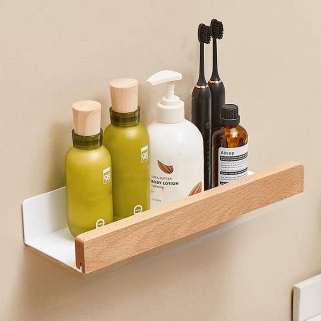 No drill self adhesive wooden bathroom wall shelf by BROKLEN – view 10