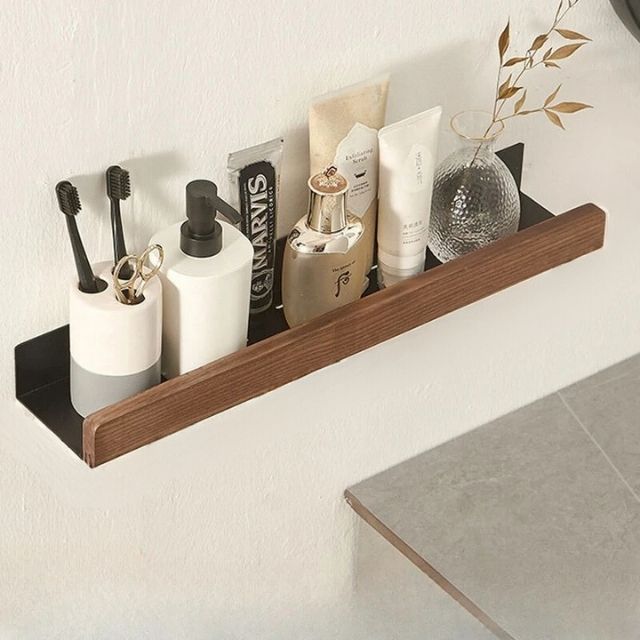 No drill self adhesive wooden bathroom wall shelf by BROKLEN – view 4