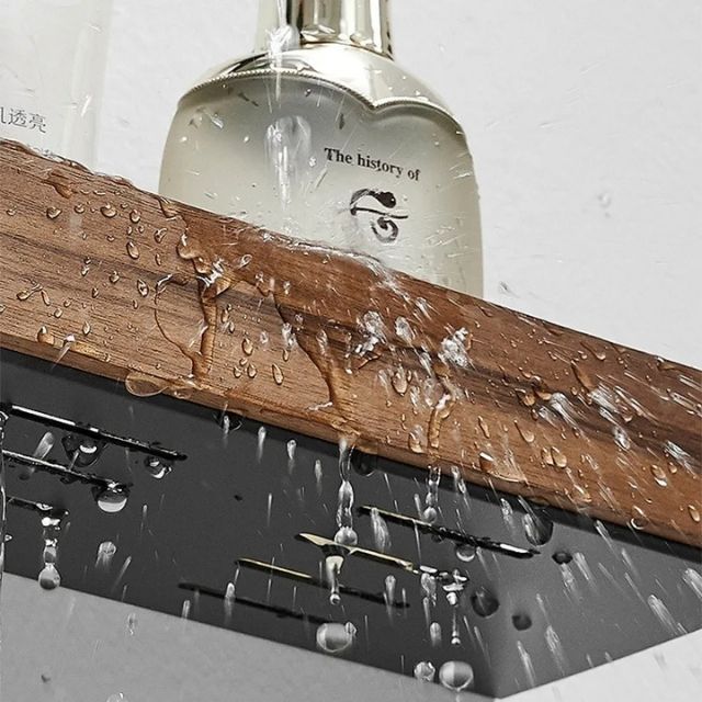 No drill self adhesive wooden bathroom wall shelf by BROKLEN – view 5