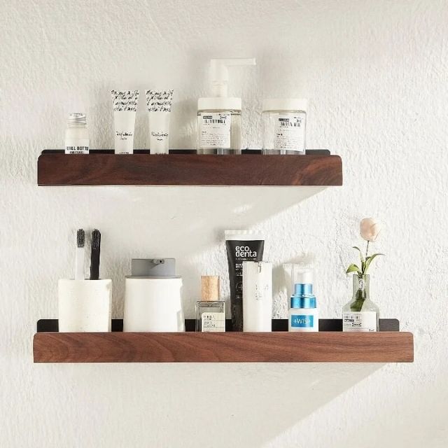 No drill self adhesive wooden bathroom wall shelf by BROKLEN – view 6