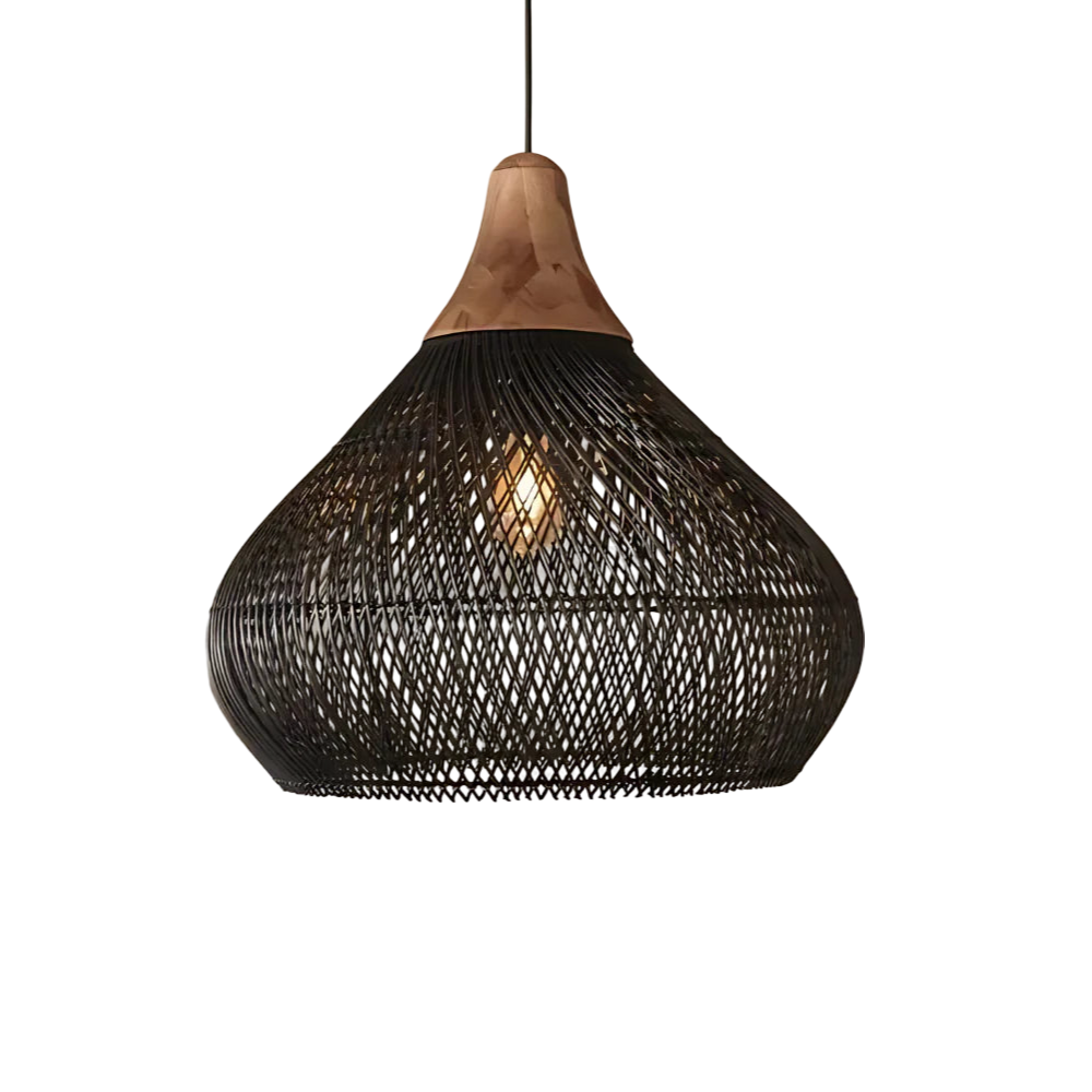 Boho woven rattan pendant light in natural and black – ceiling light by BROKLEN – view 2