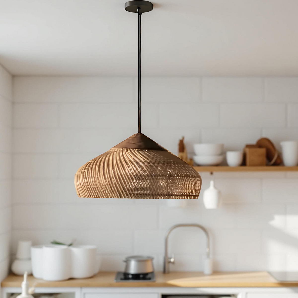 Retro bohemian black rattan pendant light by BROKLEN – view 6
