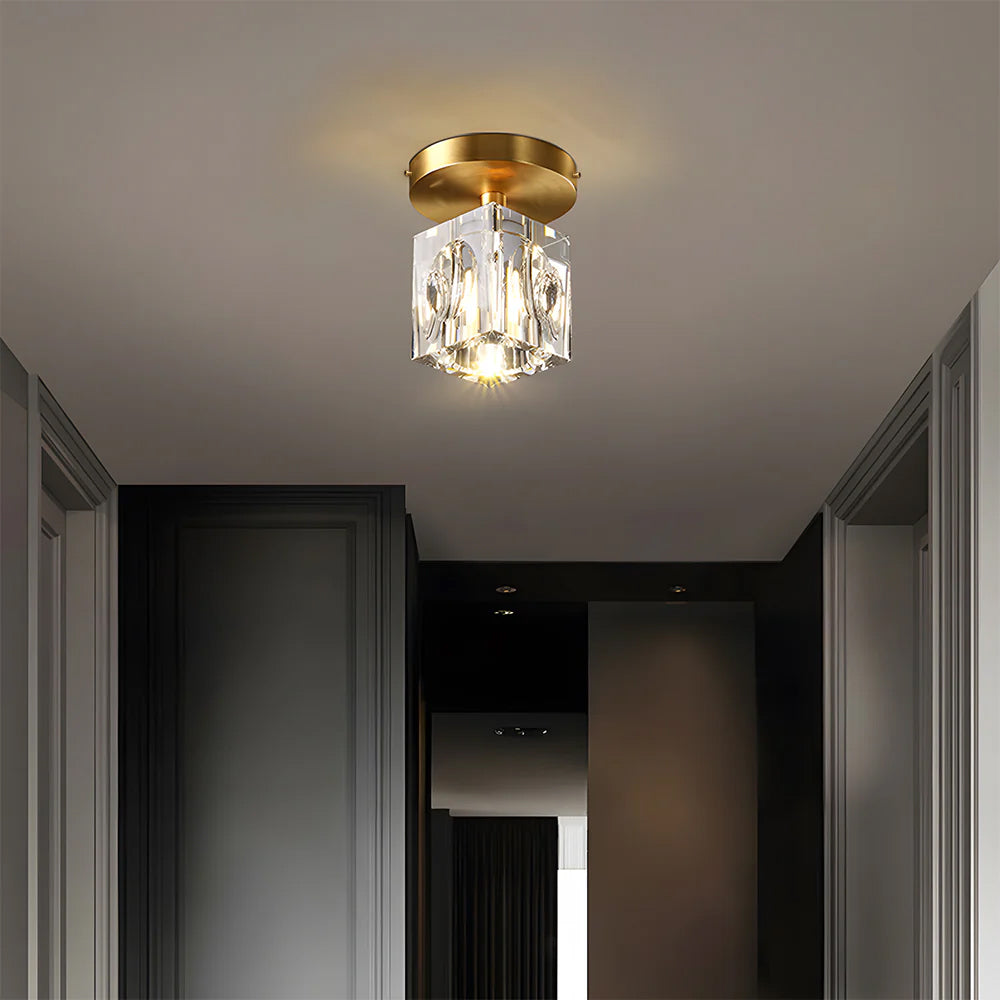 Mini flush mount crystal chandelier with black and gold frame by BROKLEN – view 5