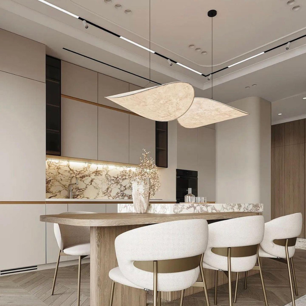 Japandi silk fabric pendant light in organic white by BROKLEN – view 3