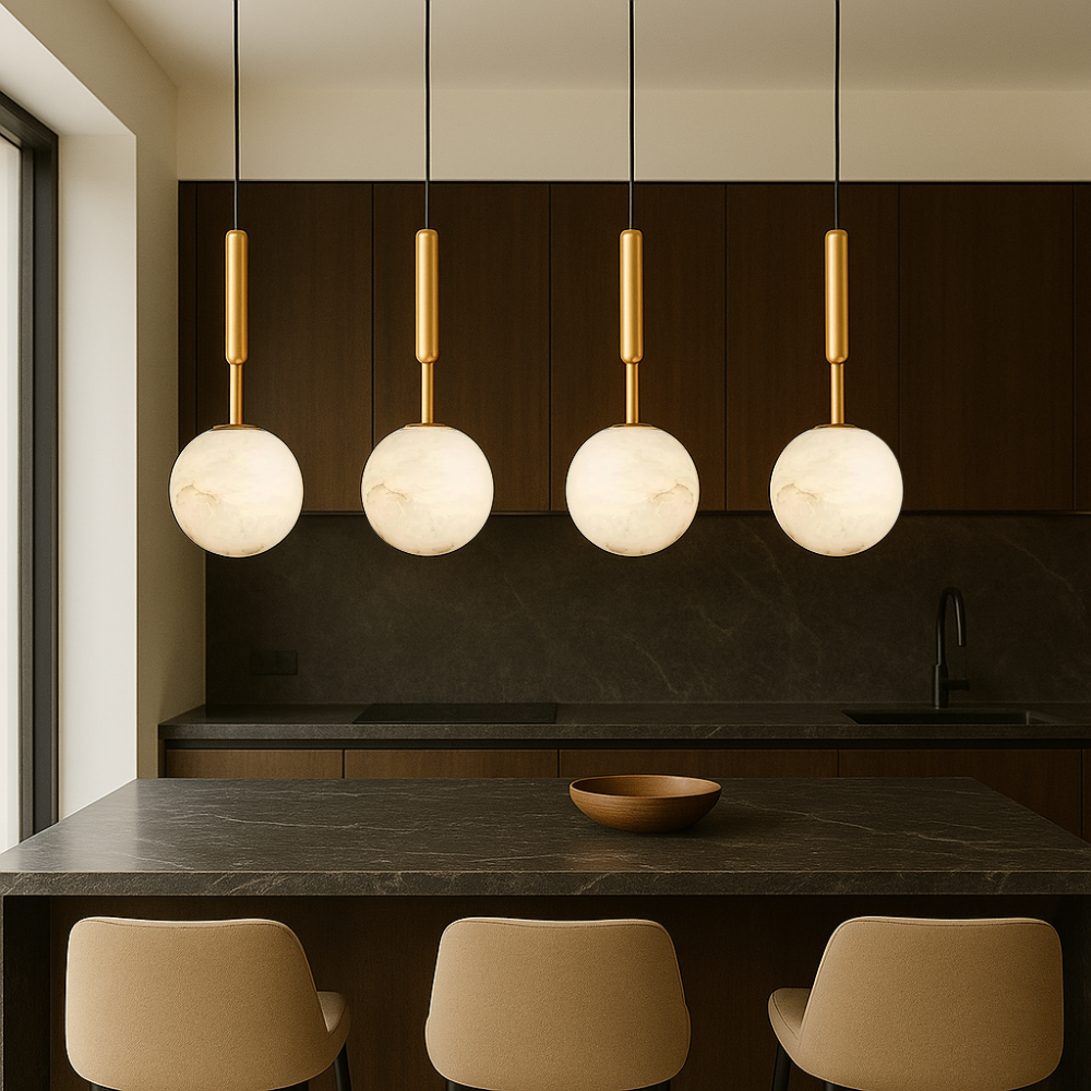 Alabaster globe pendant light with brass fitting by BROKLEN – view 5