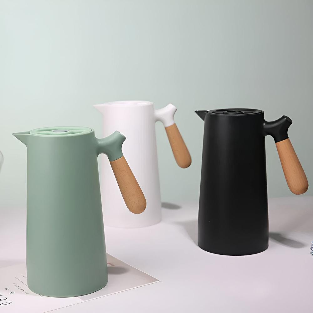 Insulated thermal coffee carafe with wooden handle by BROKLEN
