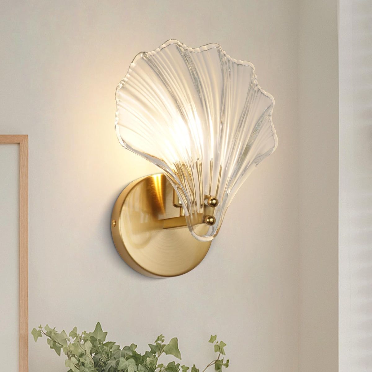 Brass and glass shell wall light – sculptural seashell wall sconce by BROKLEN – view 7