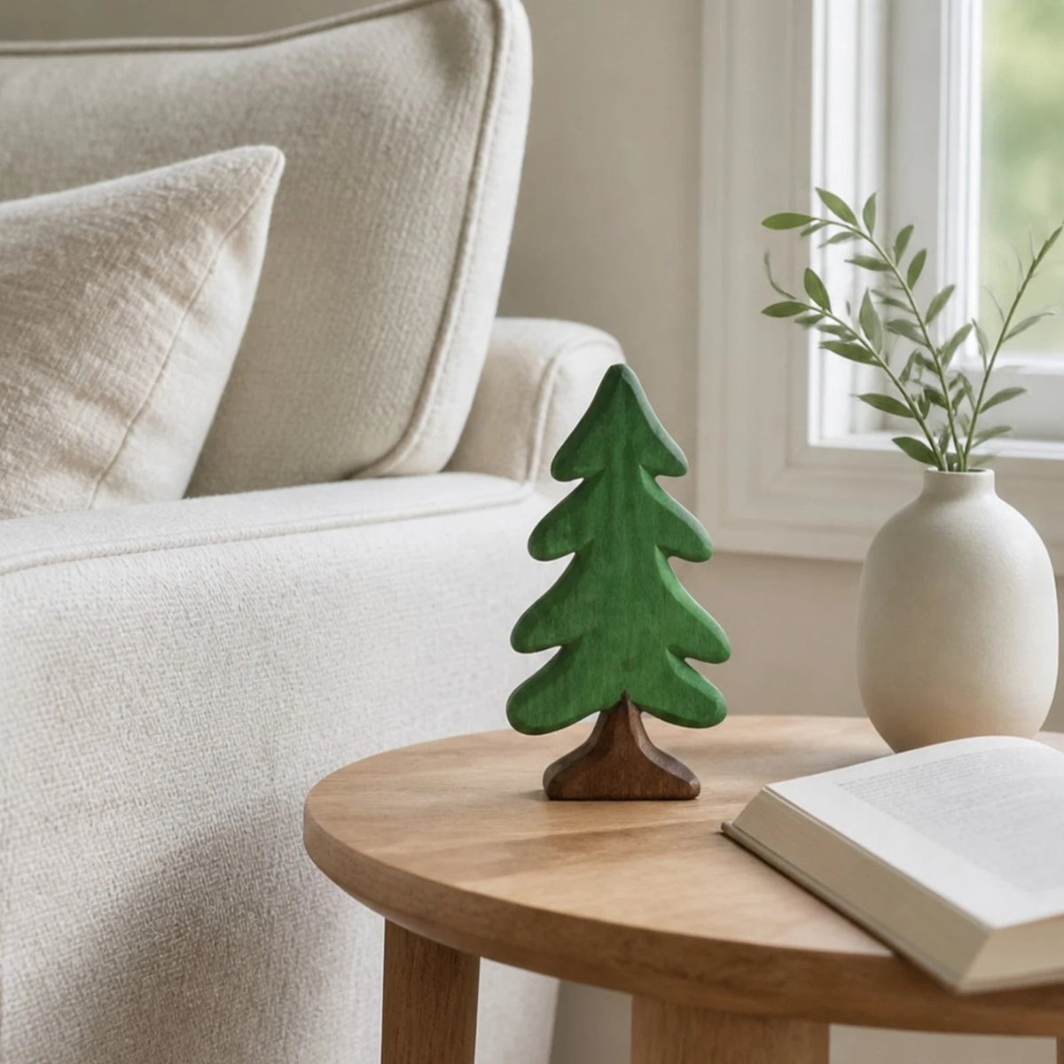 Whimsical handmade wooden evergreen tree tabletop decoration by BROKLEN – view 2