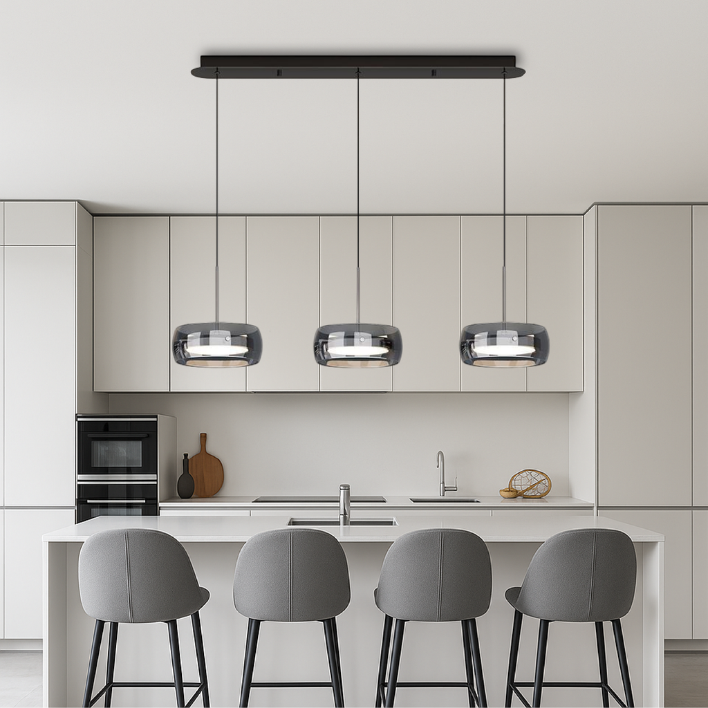 Modern iron and glass multi-light dining pendant by BROKLEN