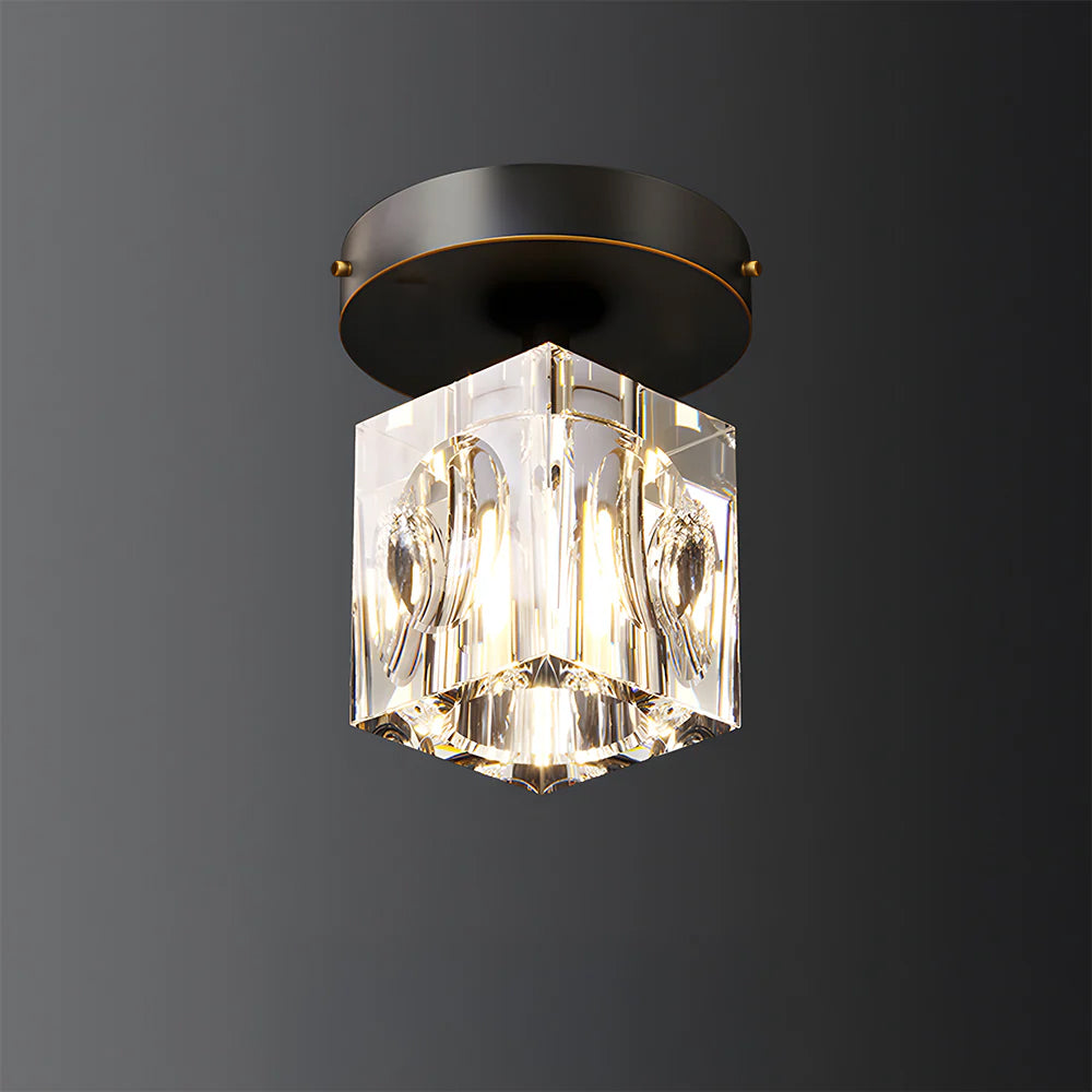Mini flush mount crystal chandelier with black and gold frame by BROKLEN – view 8