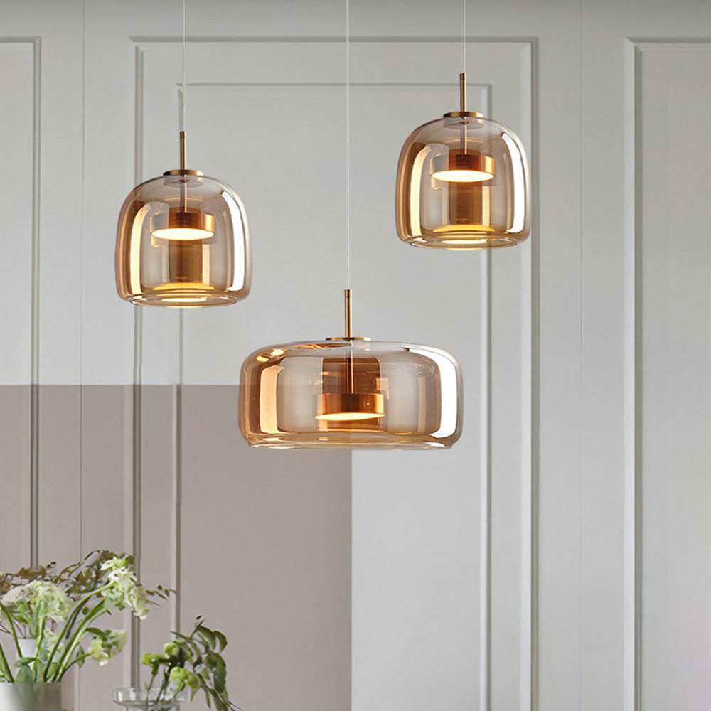 Modern glass pendant light with brass details by BROKLEN – view 4