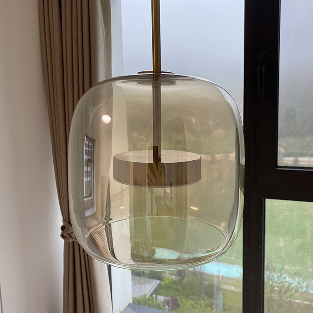 Modern glass pendant light with brass details by BROKLEN – view 6
